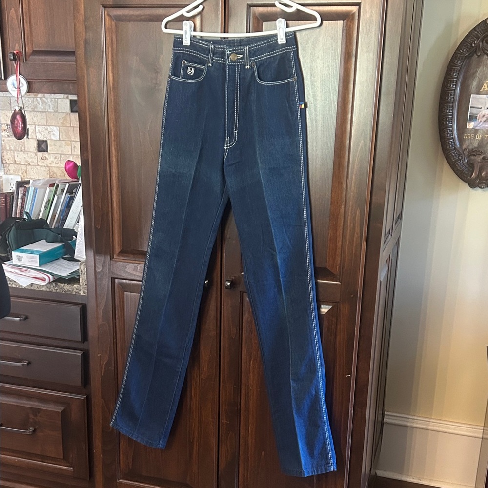 Vintage Deadstock Sz 5 Bonjour Dark Blue Straight-Leg Jeans GVC